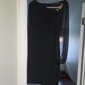 Ivanka Trump Black One Shoulder Dress with Gold Accent